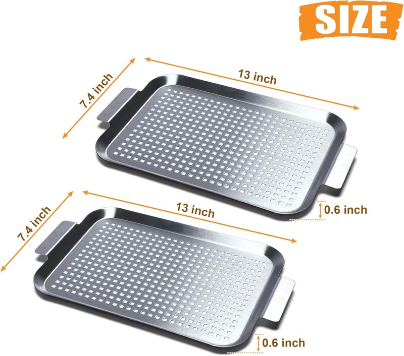 CookTime Grill Pan Set of 2, BBQ Grill Topper for Outdoor Grill, Stainless Steel Grilling Baskets with Holes and Handles, Perforated Food Tray Barbecue Accessories for Vegetable, Fish, Small x 2 - Image 3
